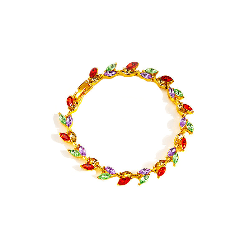 Wholesale Diamond Studded Willow Leaf Alloy Bracelet